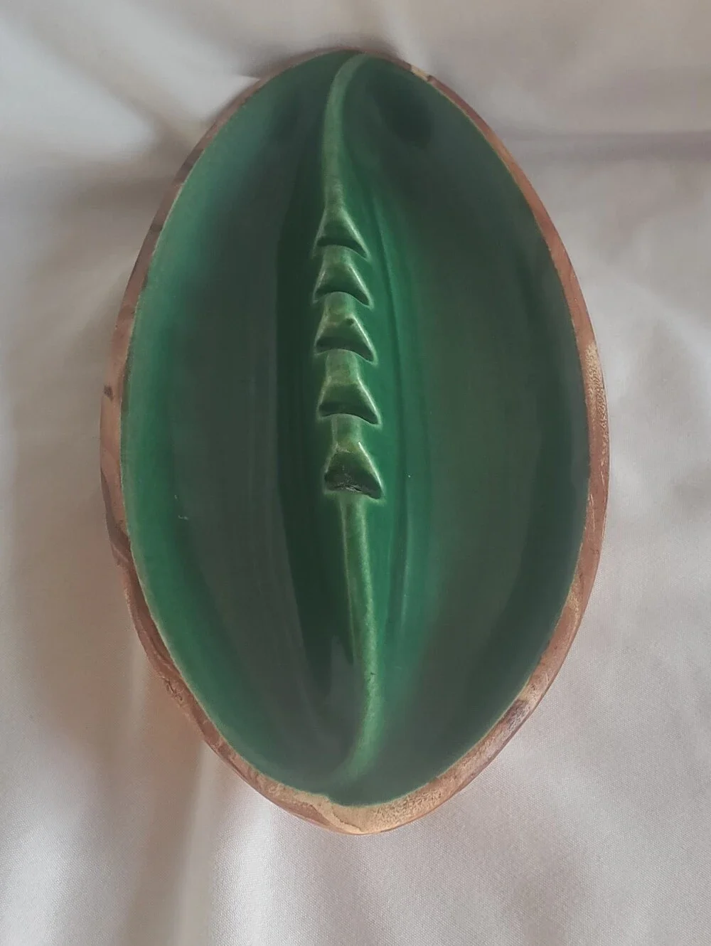 Yellowstone Park Vtg Green/Woodgrain  Ceramic Ashtray Trinket Bowl MCM Retro